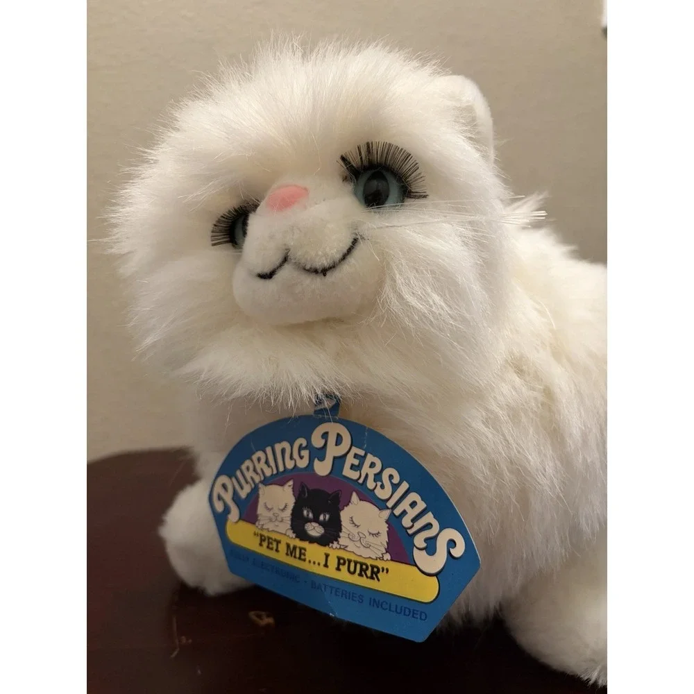 Vintage 1988 Prrrt Inc Purring Persian Cat Plush White 80s Deadstock Working NWT